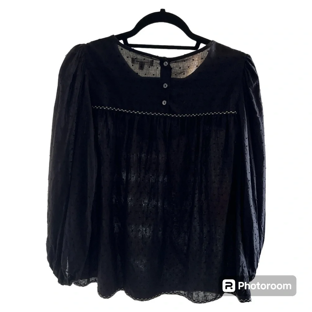 Max Studio black boho Swiss dot embroidered top Small - Picture 5 of 5